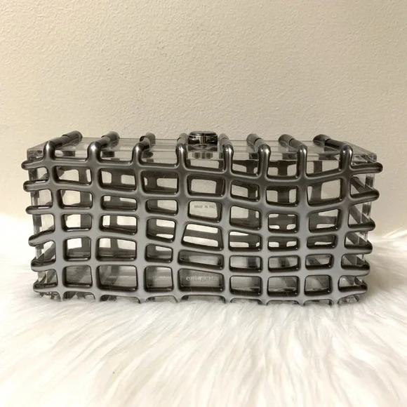 Cult Gaia Rina Caged Clear Acrylic Clutch Bag In Shiny Silver NEW IN BOX $388 - Picture 2 of 15